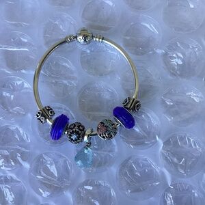 Vintage Pandora ALE 925 Charms Bangle Petite CZ 7 Charms Used Preowned Condition
